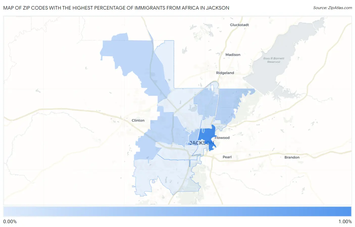 Zip Codes with the Highest Percentage of Immigrants from Africa in Jackson Map