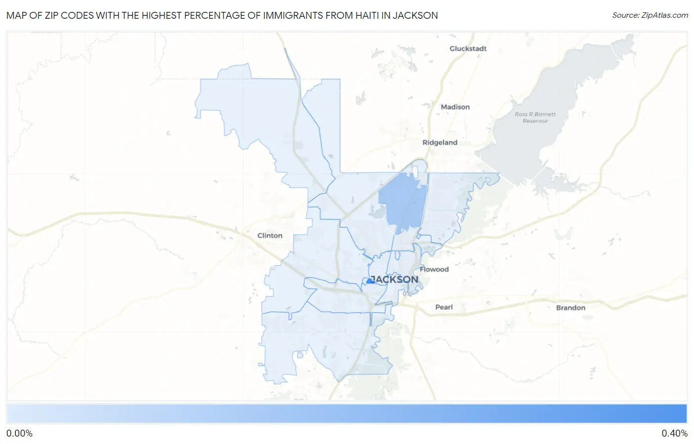 Zip Codes with the Highest Percentage of Immigrants from Haiti in Jackson Map
