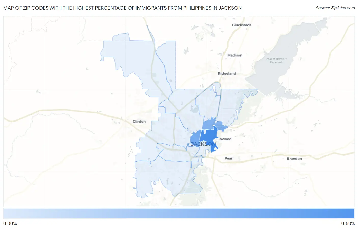Zip Codes with the Highest Percentage of Immigrants from Philippines in Jackson Map