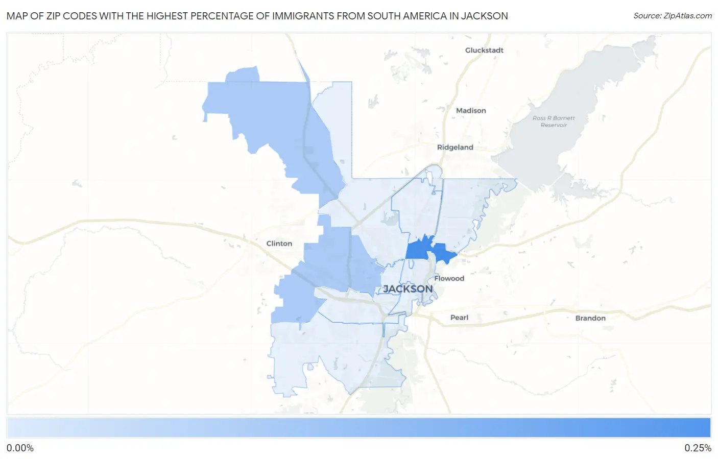 Zip Codes with the Highest Percentage of Immigrants from South America in Jackson Map