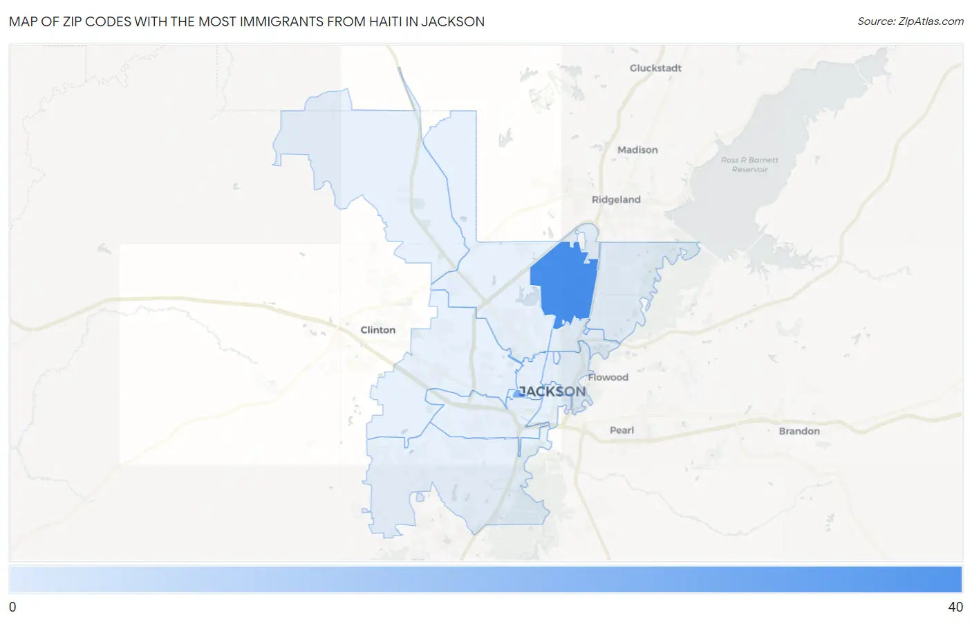 Zip Codes with the Most Immigrants from Haiti in Jackson Map