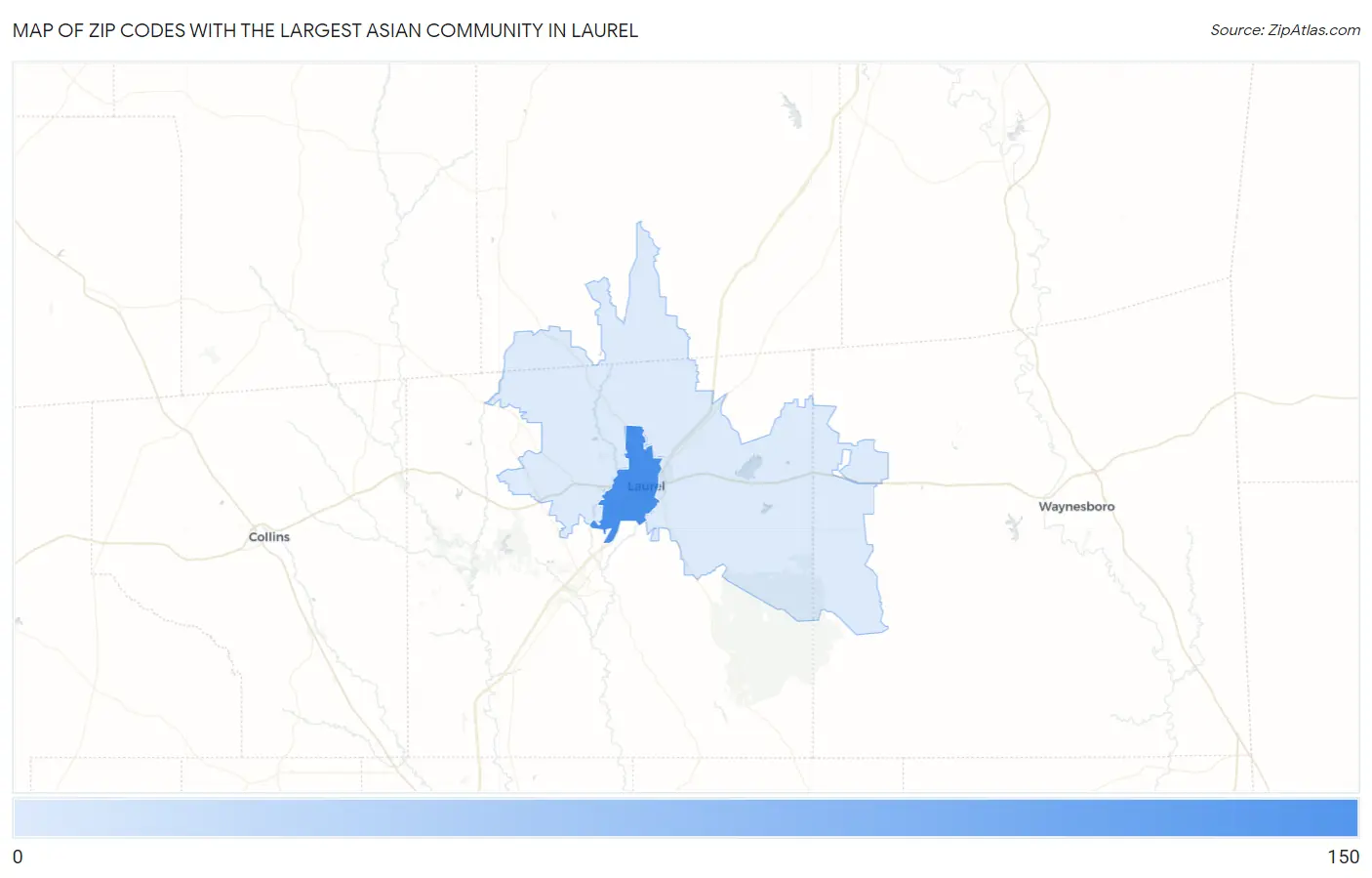 Zip Codes with the Largest Asian Community in Laurel Map