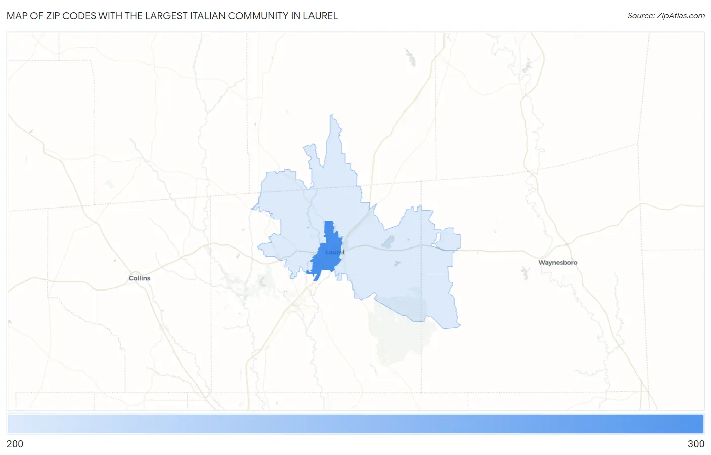 Zip Codes with the Largest Italian Community in Laurel Map