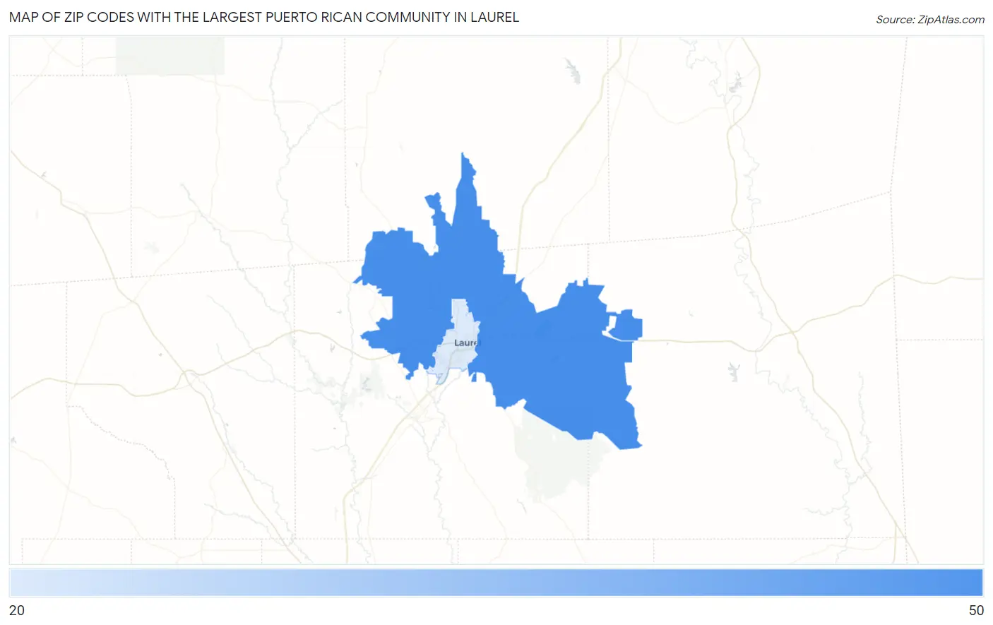Zip Codes with the Largest Puerto Rican Community in Laurel Map