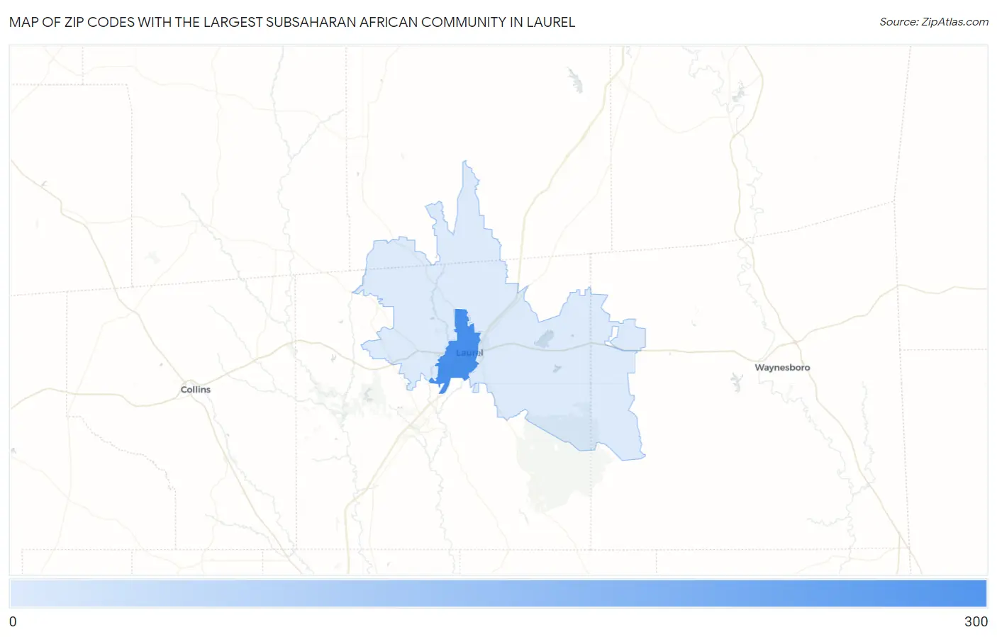 Zip Codes with the Largest Subsaharan African Community in Laurel Map
