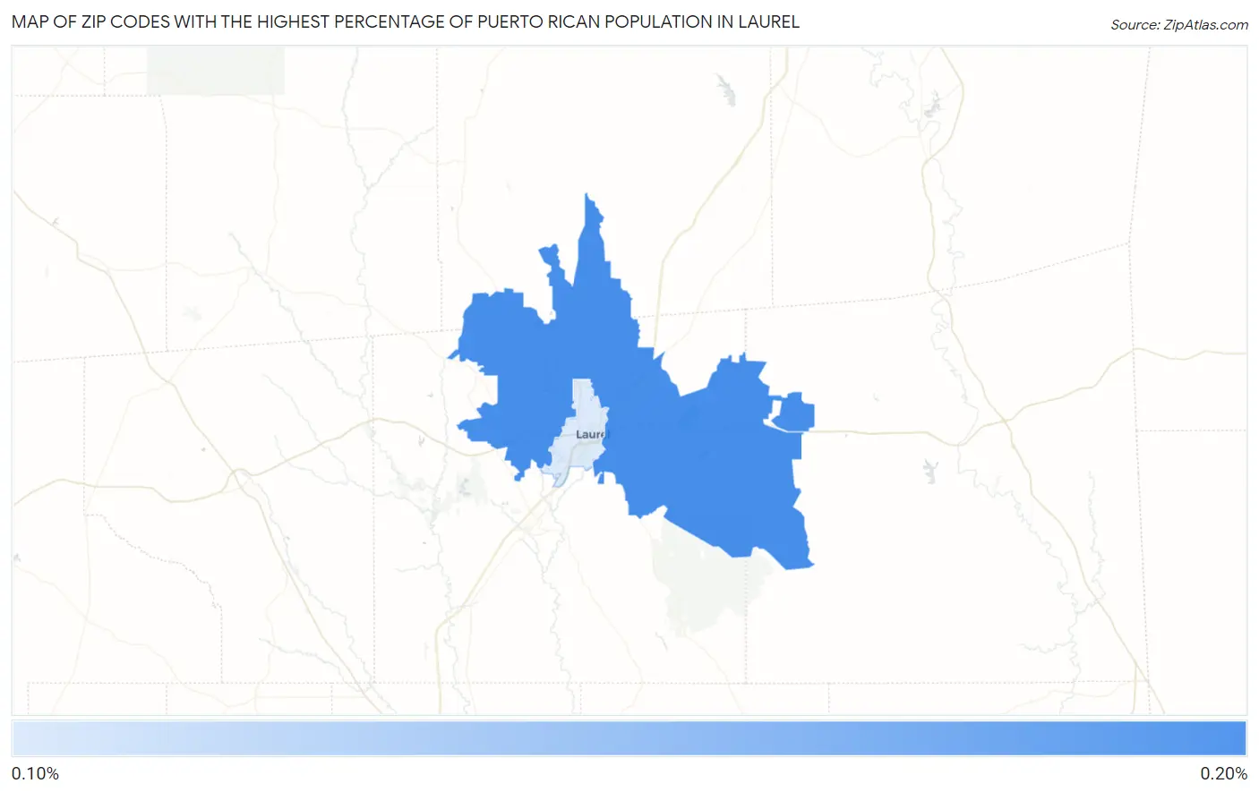 Zip Codes with the Highest Percentage of Puerto Rican Population in Laurel Map