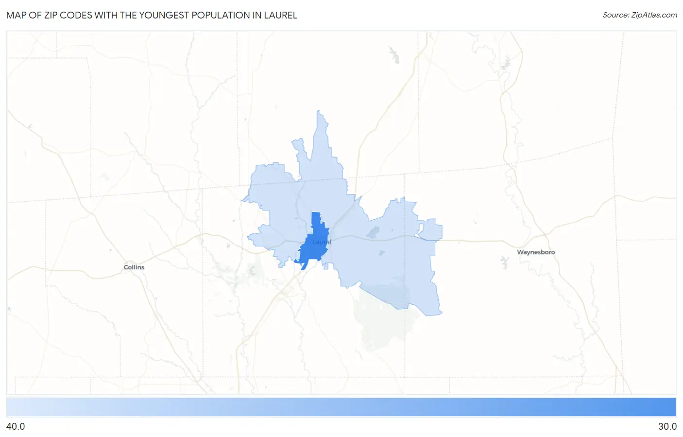 Zip Codes with the Youngest Population in Laurel Map