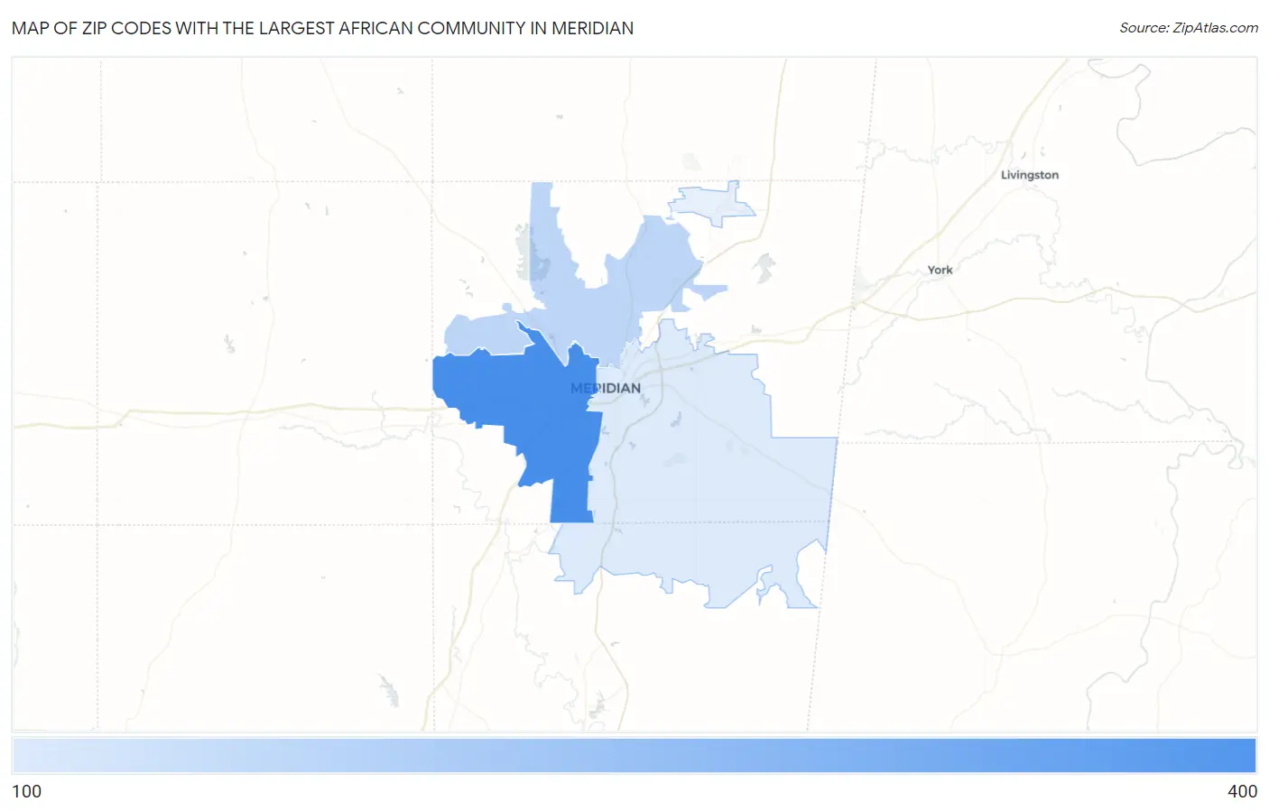 Zip Codes with the Largest African Community in Meridian Map