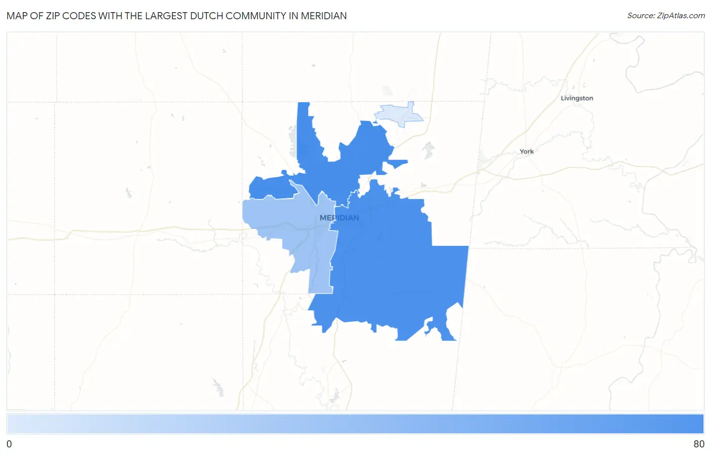 Zip Codes with the Largest Dutch Community in Meridian Map