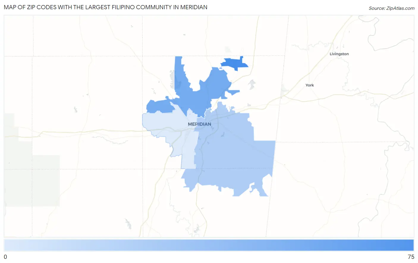 Zip Codes with the Largest Filipino Community in Meridian Map