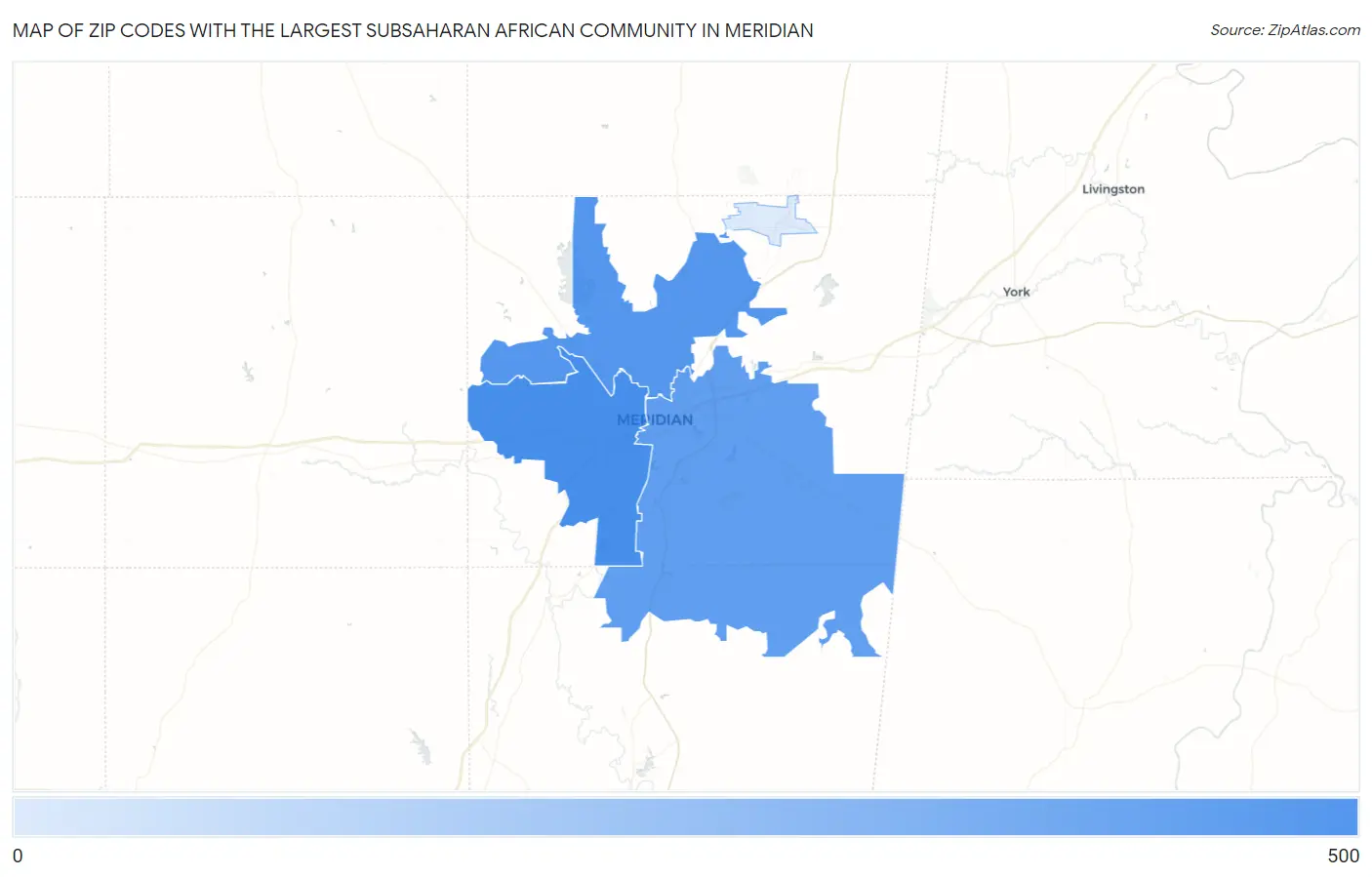 Zip Codes with the Largest Subsaharan African Community in Meridian Map