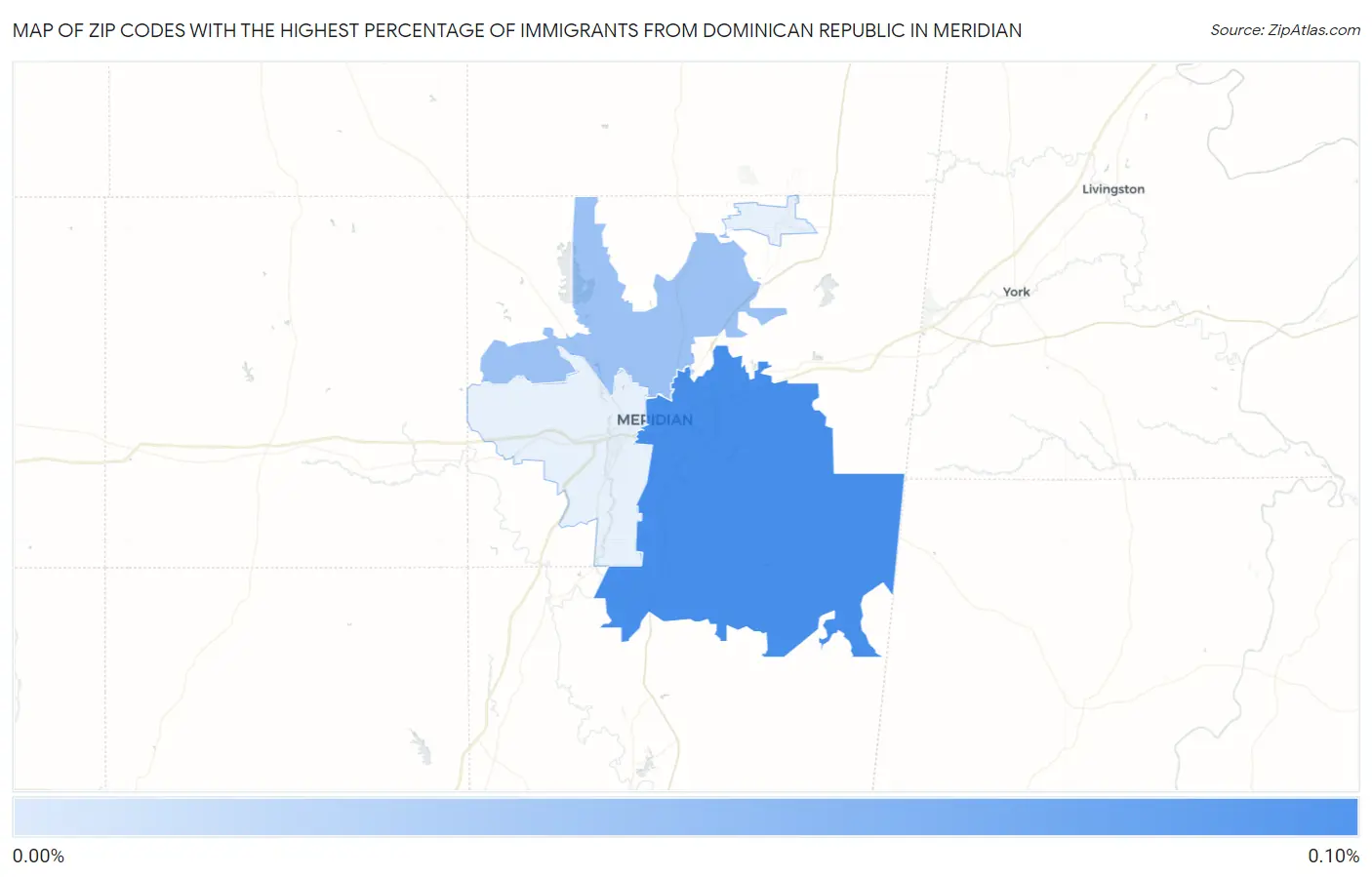 Zip Codes with the Highest Percentage of Immigrants from Dominican Republic in Meridian Map