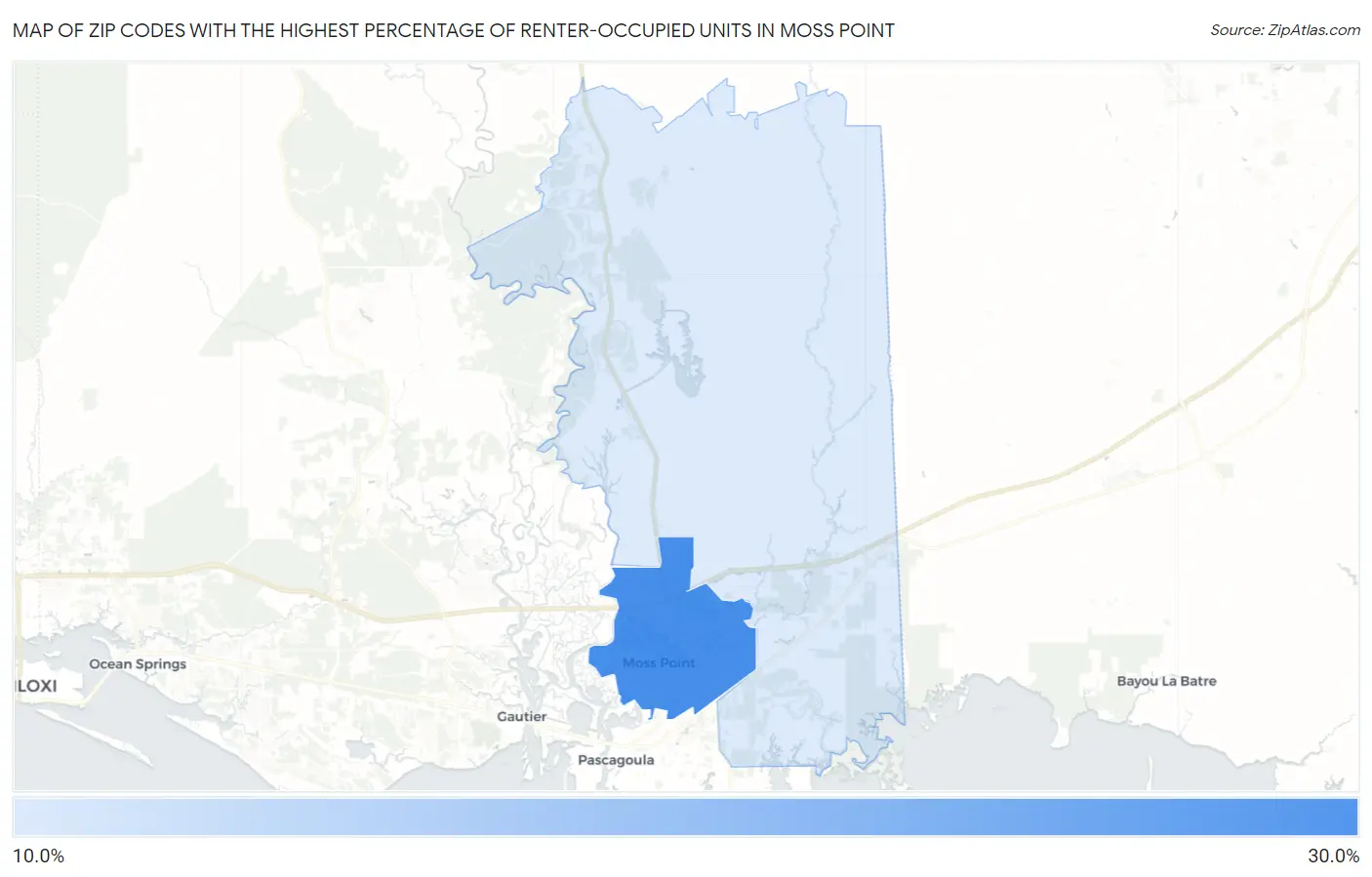 Zip Codes with the Highest Percentage of Renter-Occupied Units in Moss Point Map