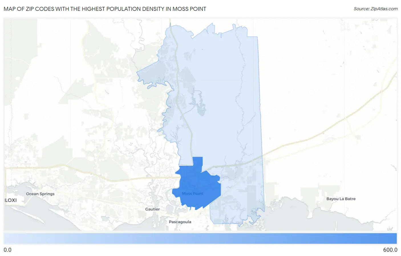 Zip Codes with the Highest Population Density in Moss Point Map