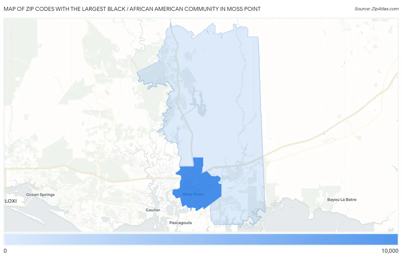 Zip Codes with the Largest Black / African American Community in Moss Point Map