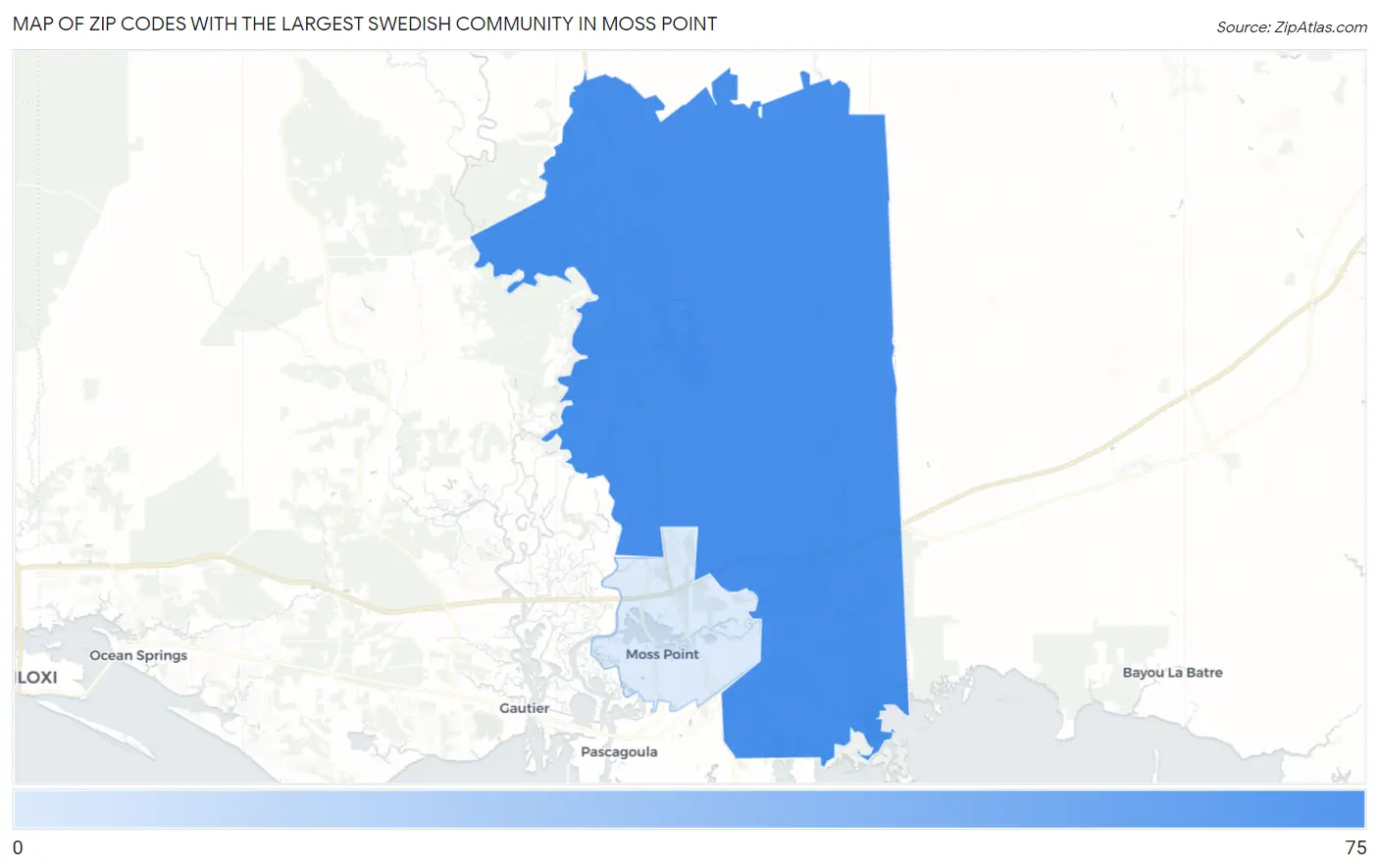 Zip Codes with the Largest Swedish Community in Moss Point Map