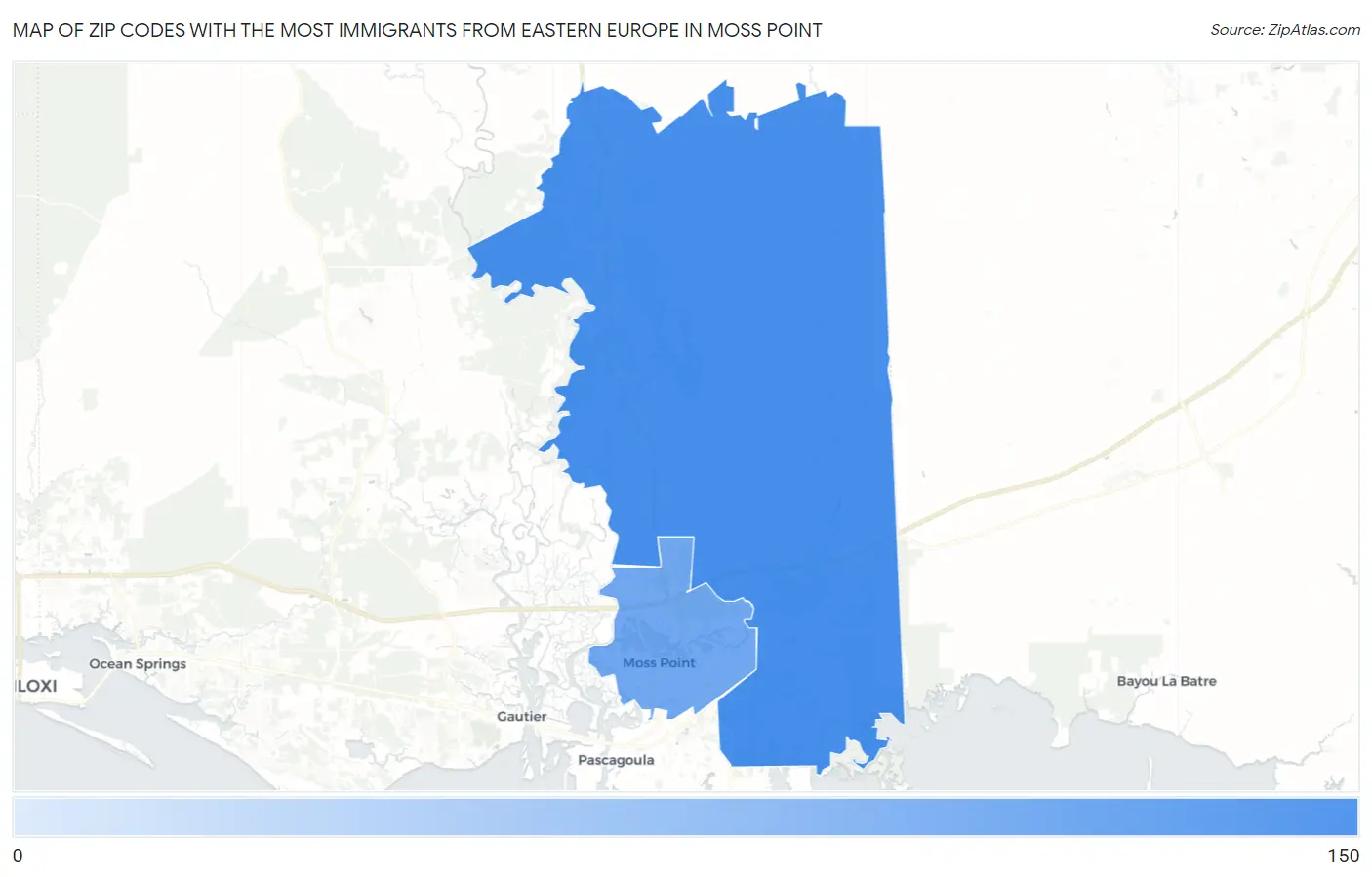 Zip Codes with the Most Immigrants from Eastern Europe in Moss Point Map