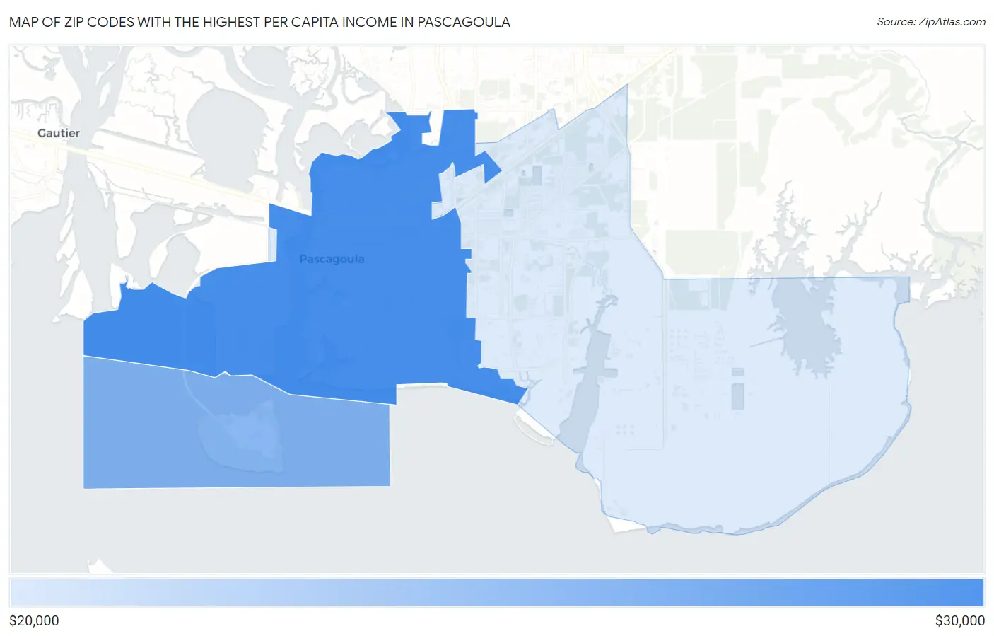 Zip Codes with the Highest Per Capita Income in Pascagoula Map
