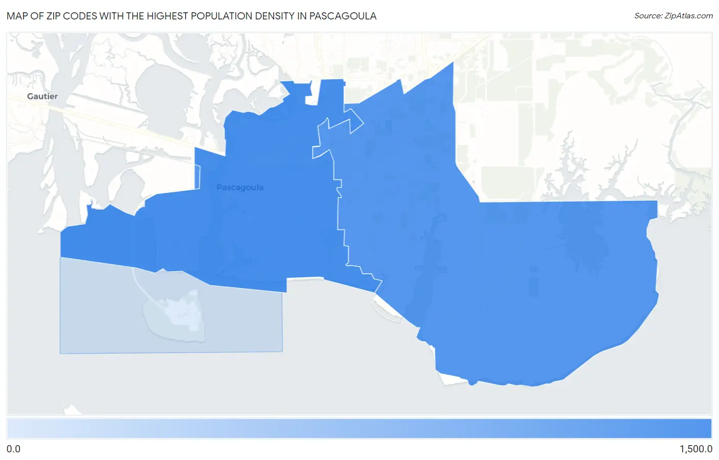 Zip Codes with the Highest Population Density in Pascagoula Map
