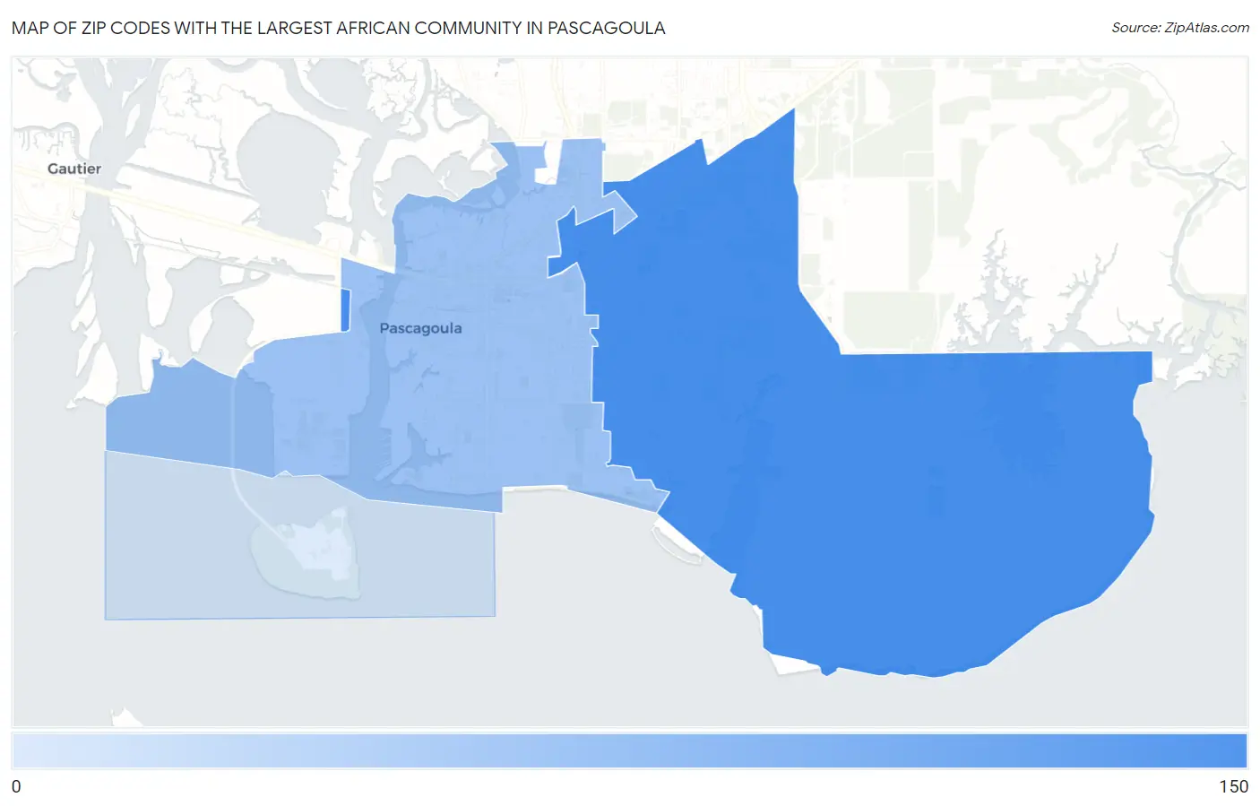 Zip Codes with the Largest African Community in Pascagoula Map