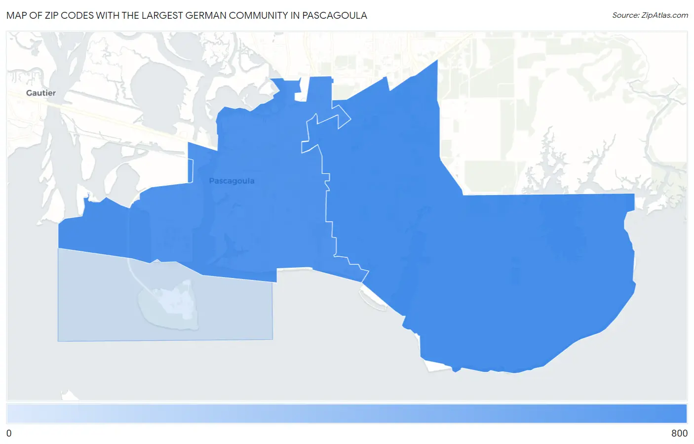 Zip Codes with the Largest German Community in Pascagoula Map