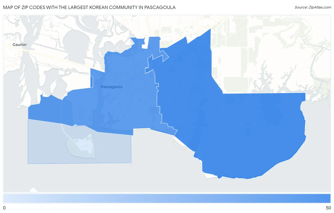 Zip Codes with the Largest Korean Community in Pascagoula Map