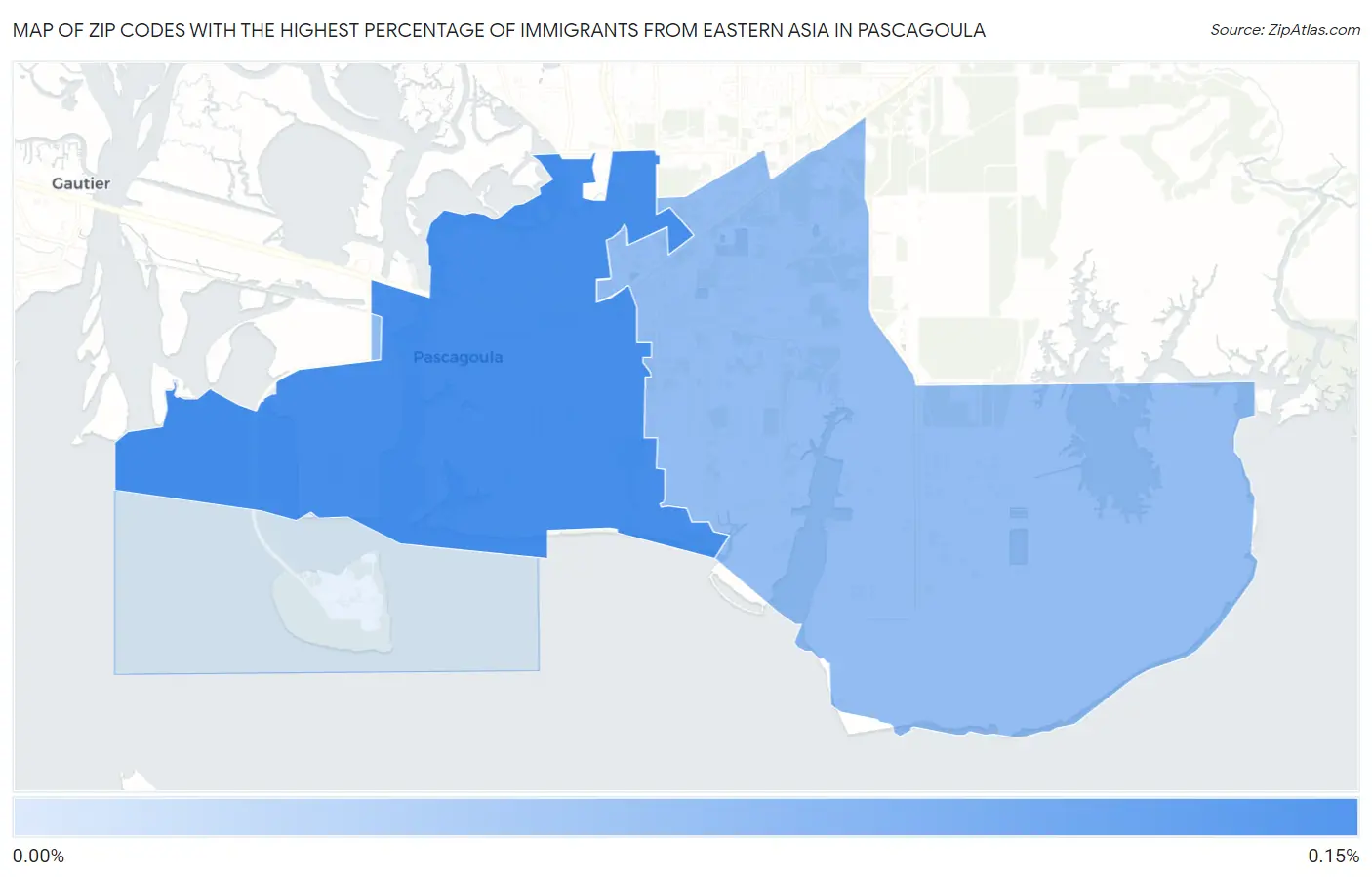 Zip Codes with the Highest Percentage of Immigrants from Eastern Asia in Pascagoula Map