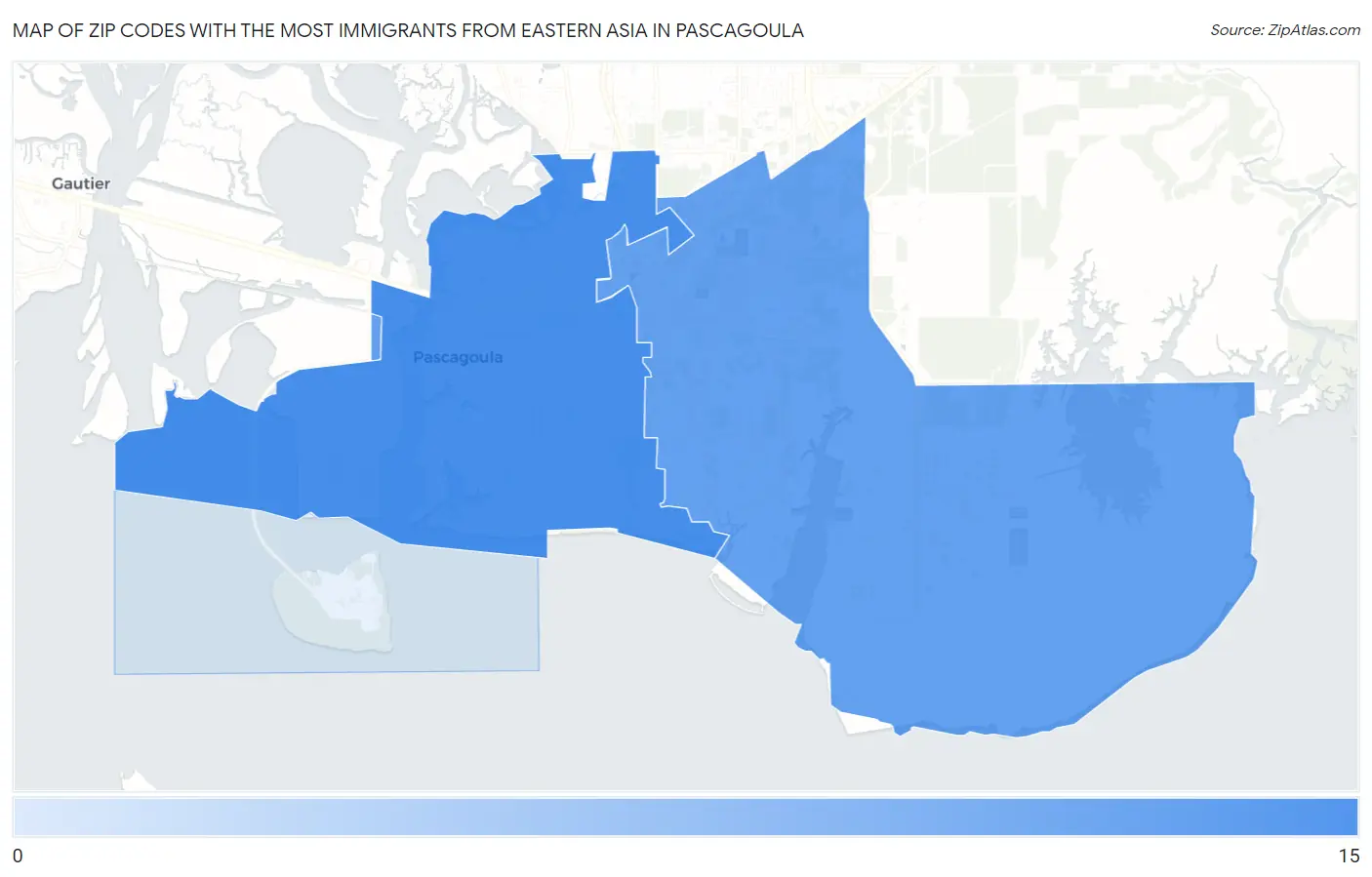 Zip Codes with the Most Immigrants from Eastern Asia in Pascagoula Map