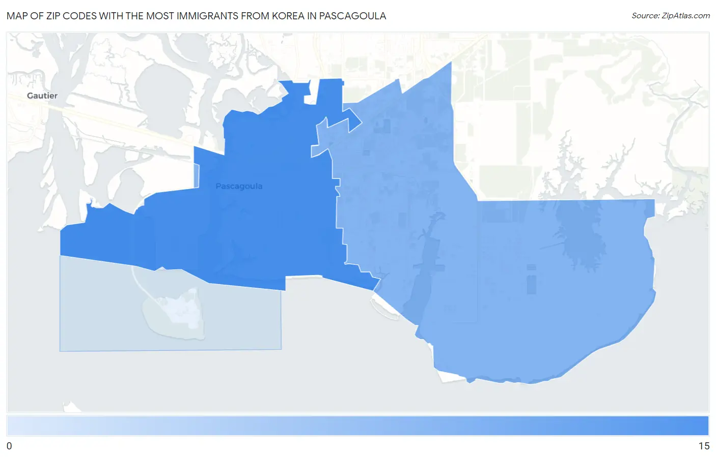 Zip Codes with the Most Immigrants from Korea in Pascagoula Map