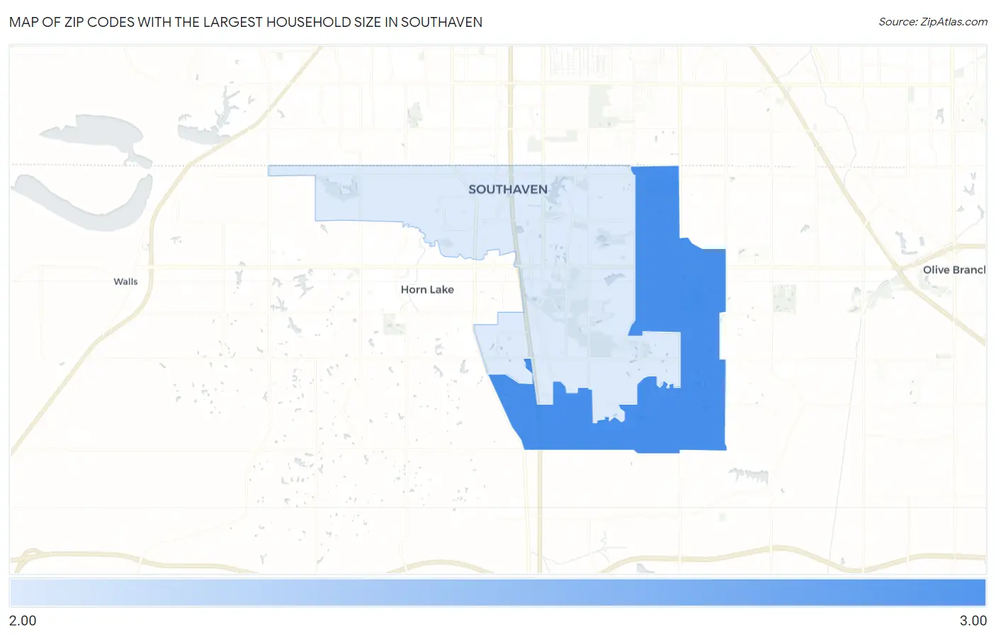 Zip Codes with the Largest Household Size in Southaven Map