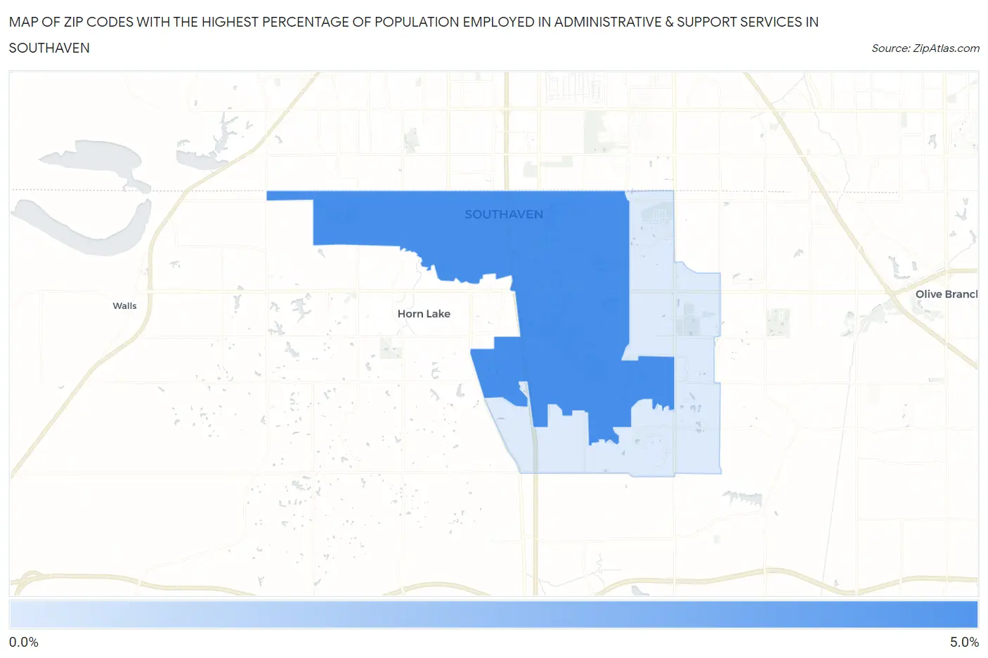 Zip Codes with the Highest Percentage of Population Employed in Administrative & Support Services in Southaven Map