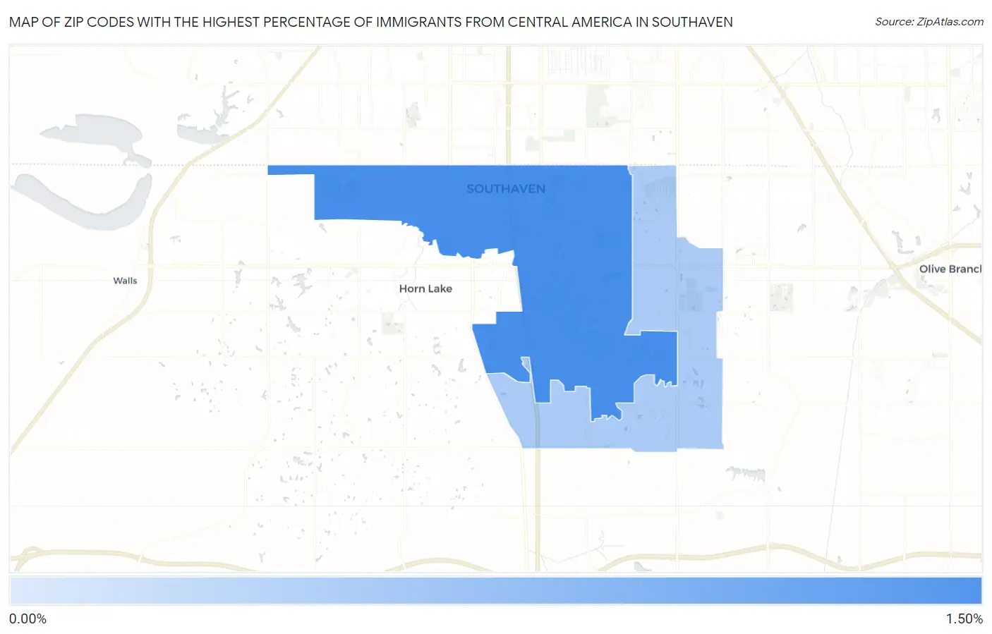 Zip Codes with the Highest Percentage of Immigrants from Central America in Southaven Map