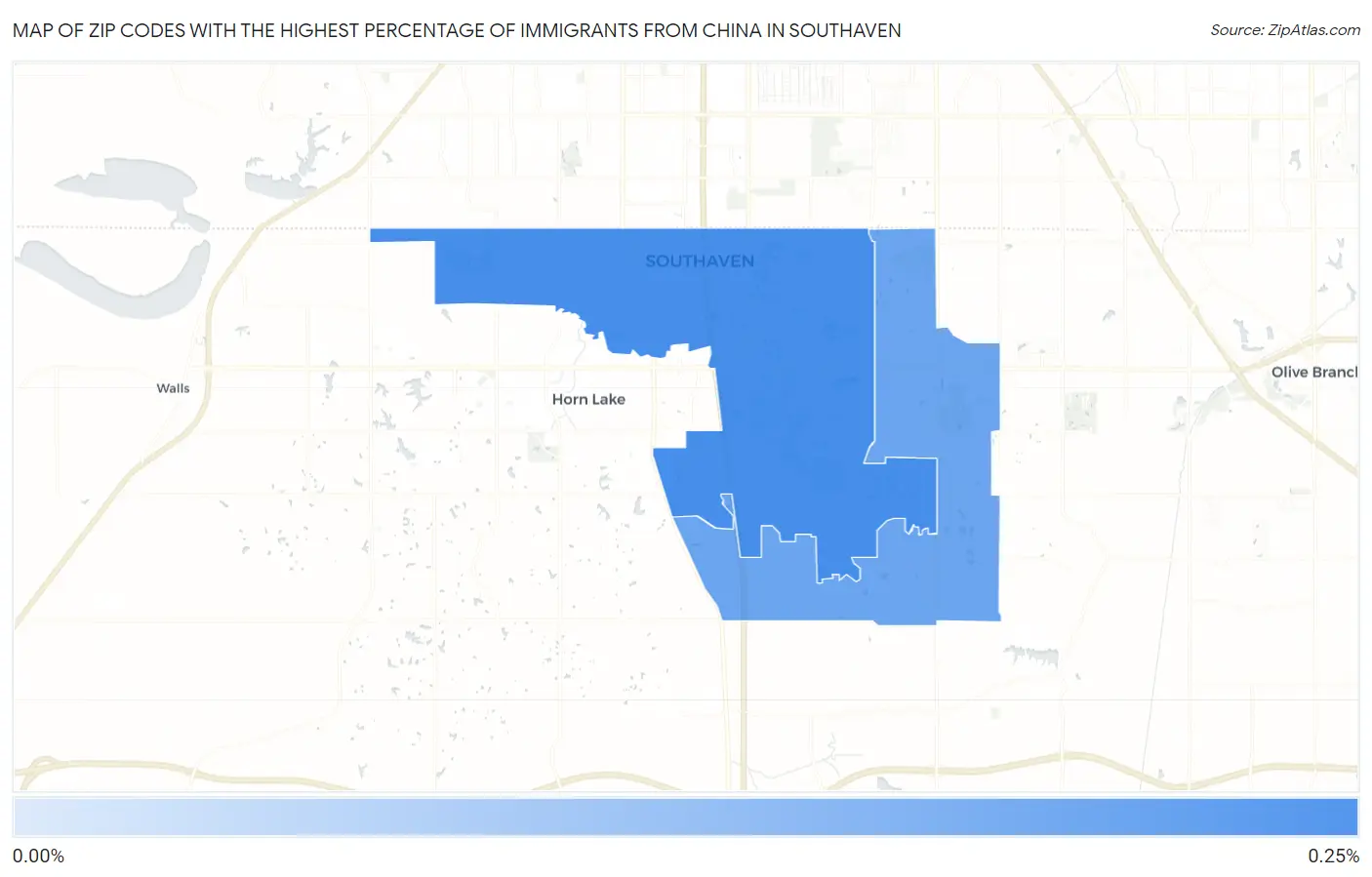 Zip Codes with the Highest Percentage of Immigrants from China in Southaven Map