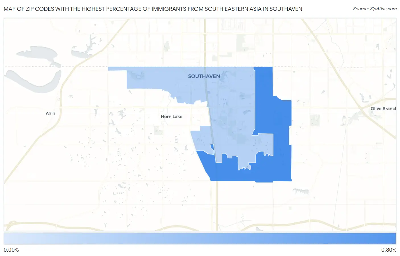 Zip Codes with the Highest Percentage of Immigrants from South Eastern Asia in Southaven Map
