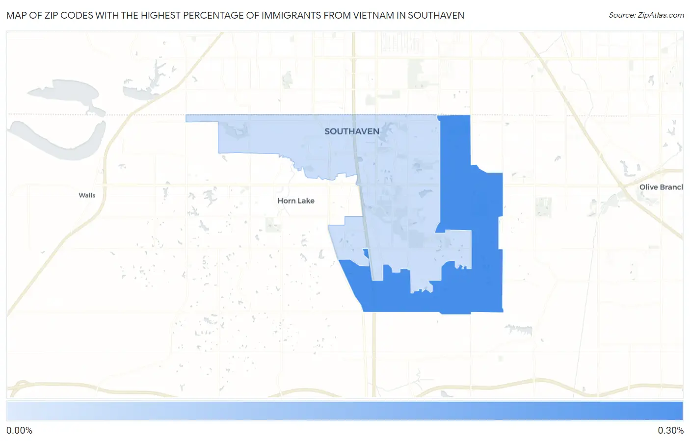 Zip Codes with the Highest Percentage of Immigrants from Vietnam in Southaven Map