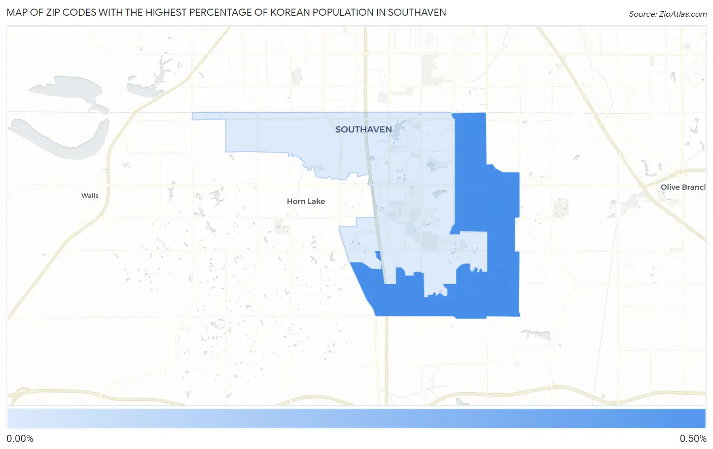 Zip Codes with the Highest Percentage of Korean Population in Southaven Map