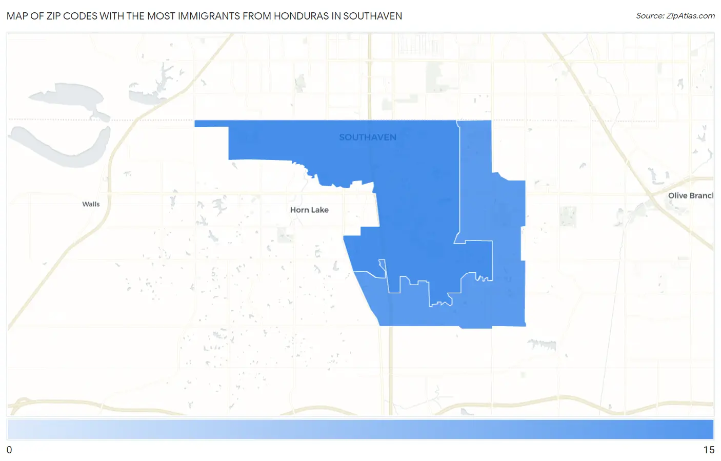 Zip Codes with the Most Immigrants from Honduras in Southaven Map