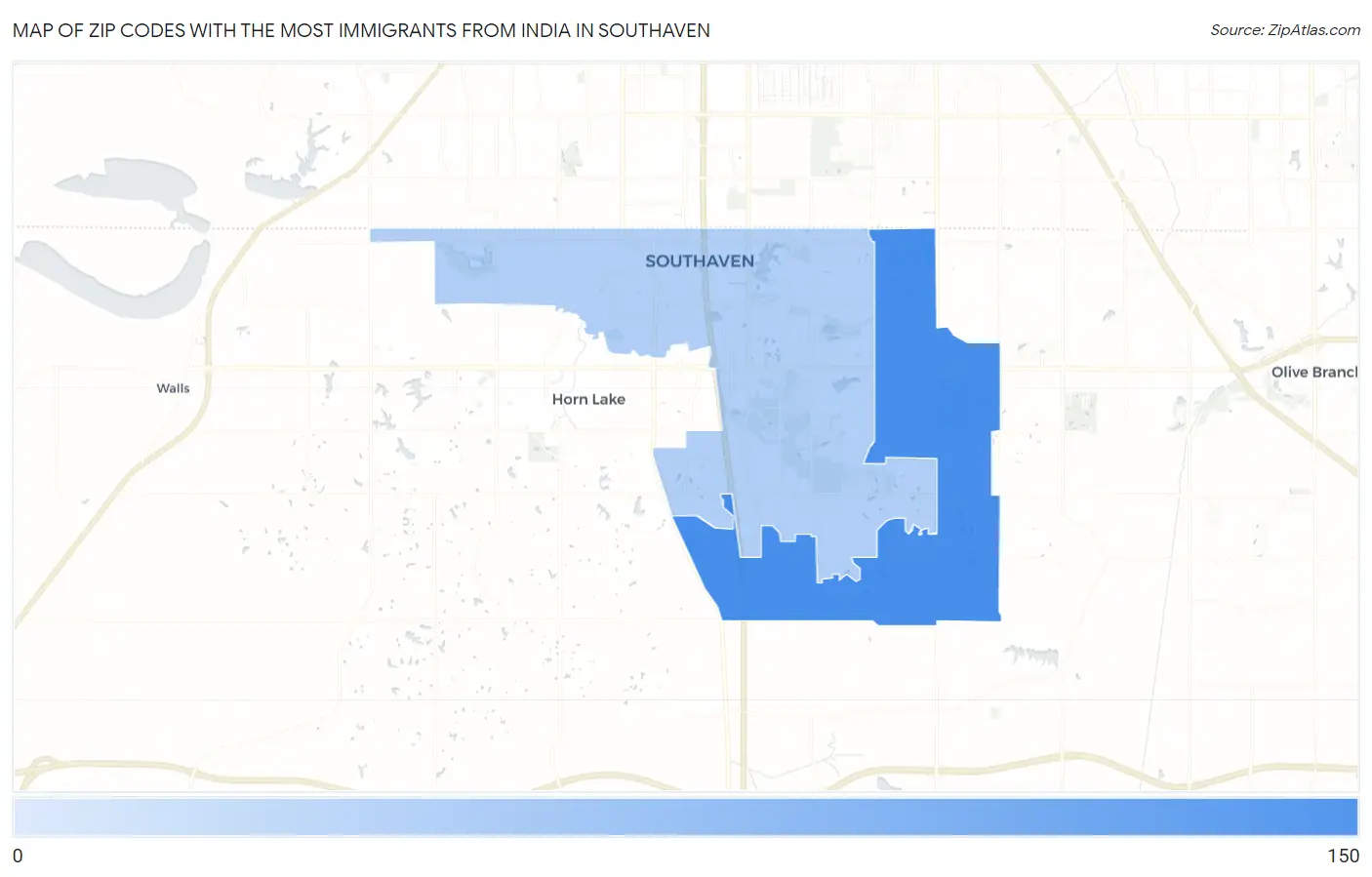 Zip Codes with the Most Immigrants from India in Southaven Map