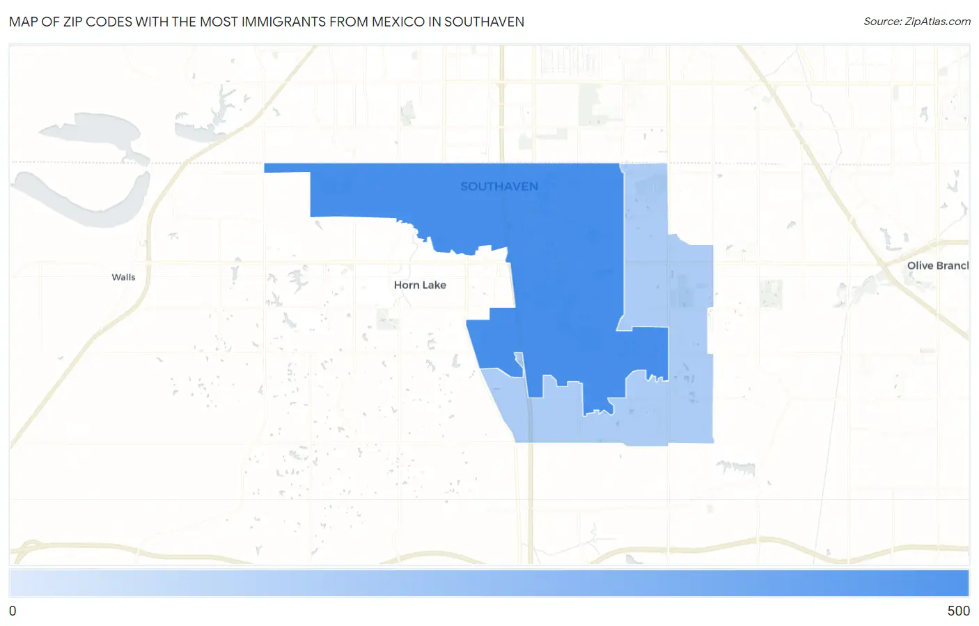 Zip Codes with the Most Immigrants from Mexico in Southaven Map