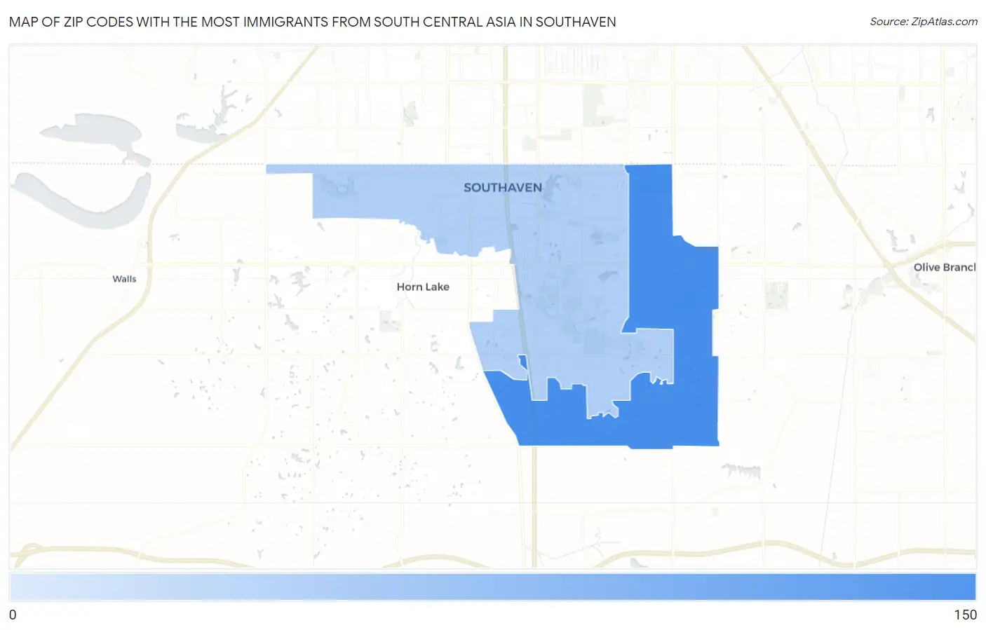 Zip Codes with the Most Immigrants from South Central Asia in Southaven Map
