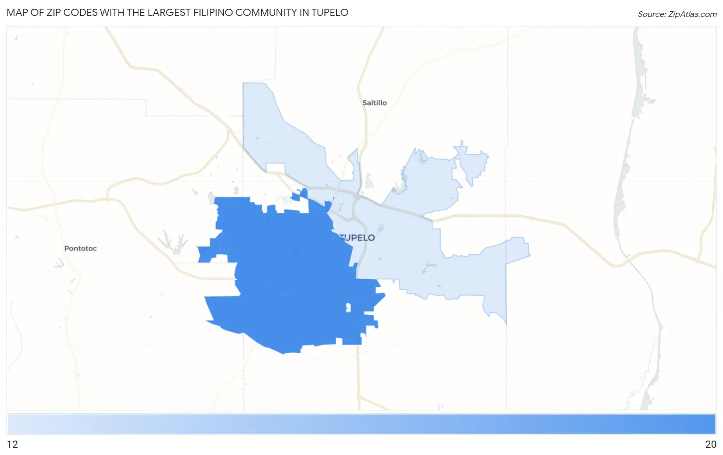 Zip Codes with the Largest Filipino Community in Tupelo Map