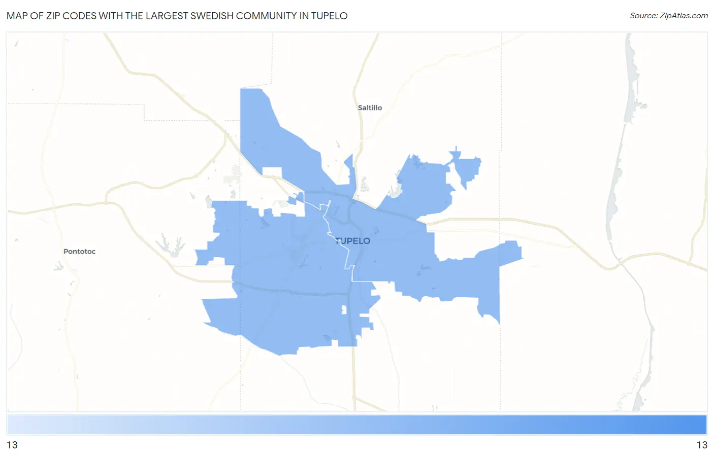 Zip Codes with the Largest Swedish Community in Tupelo Map