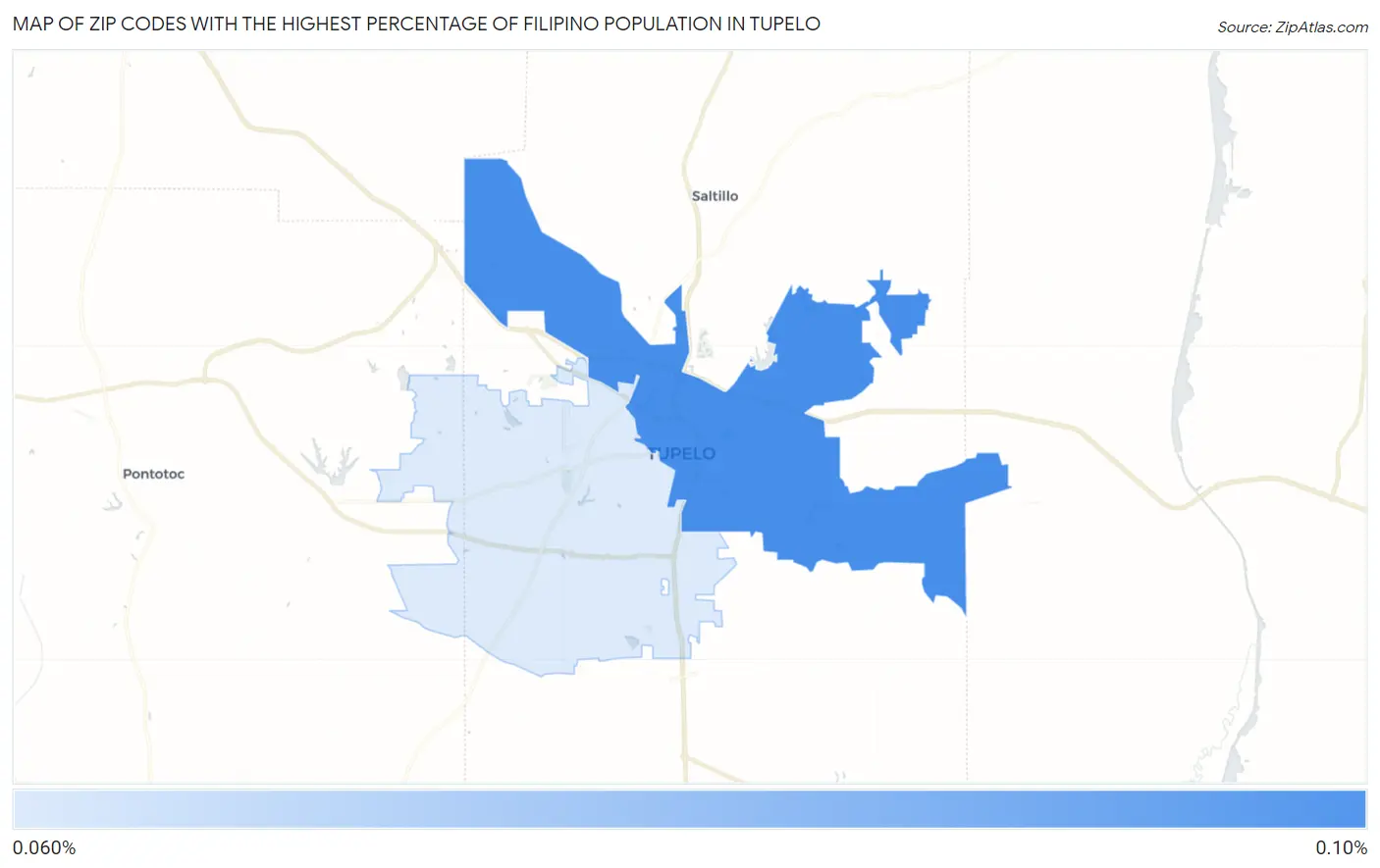 Zip Codes with the Highest Percentage of Filipino Population in Tupelo Map