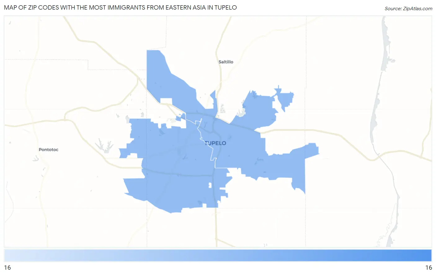 Zip Codes with the Most Immigrants from Eastern Asia in Tupelo Map