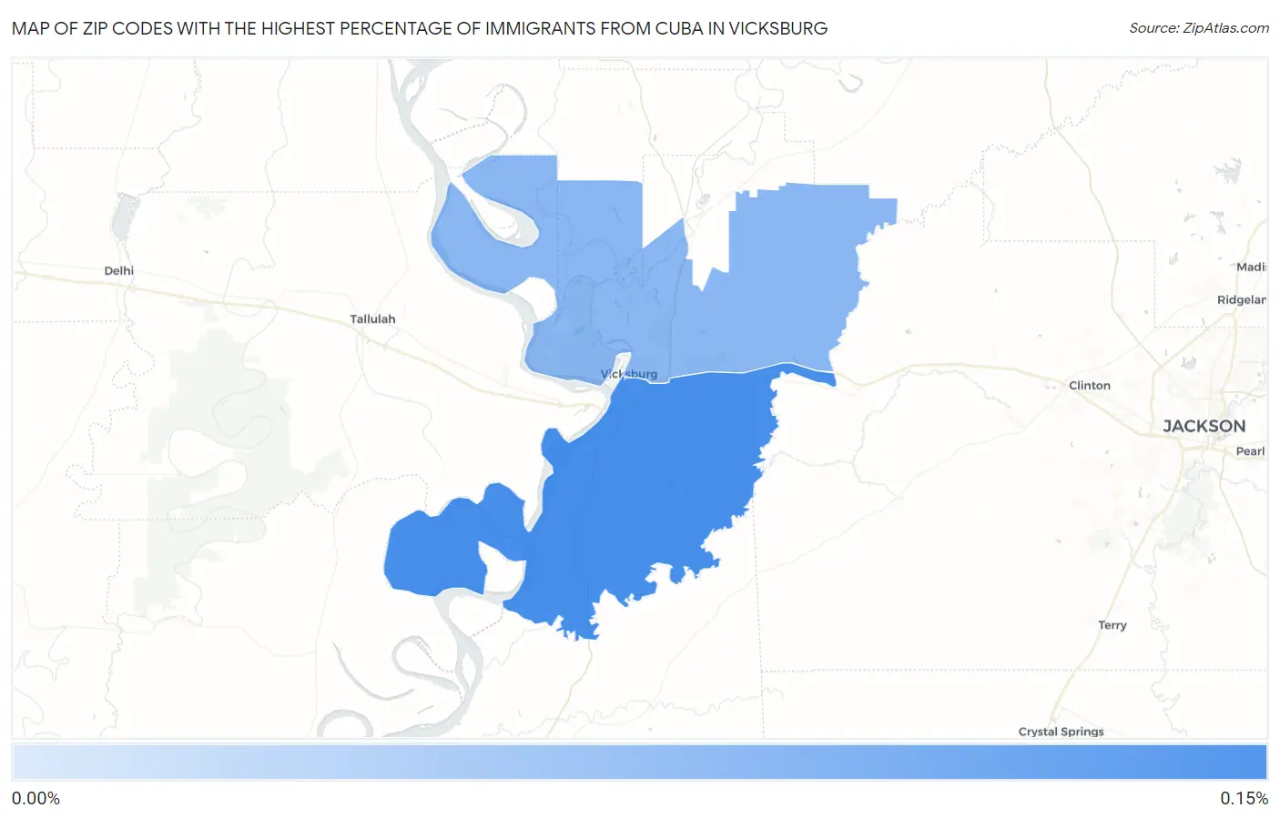 Zip Codes with the Highest Percentage of Immigrants from Cuba in Vicksburg Map