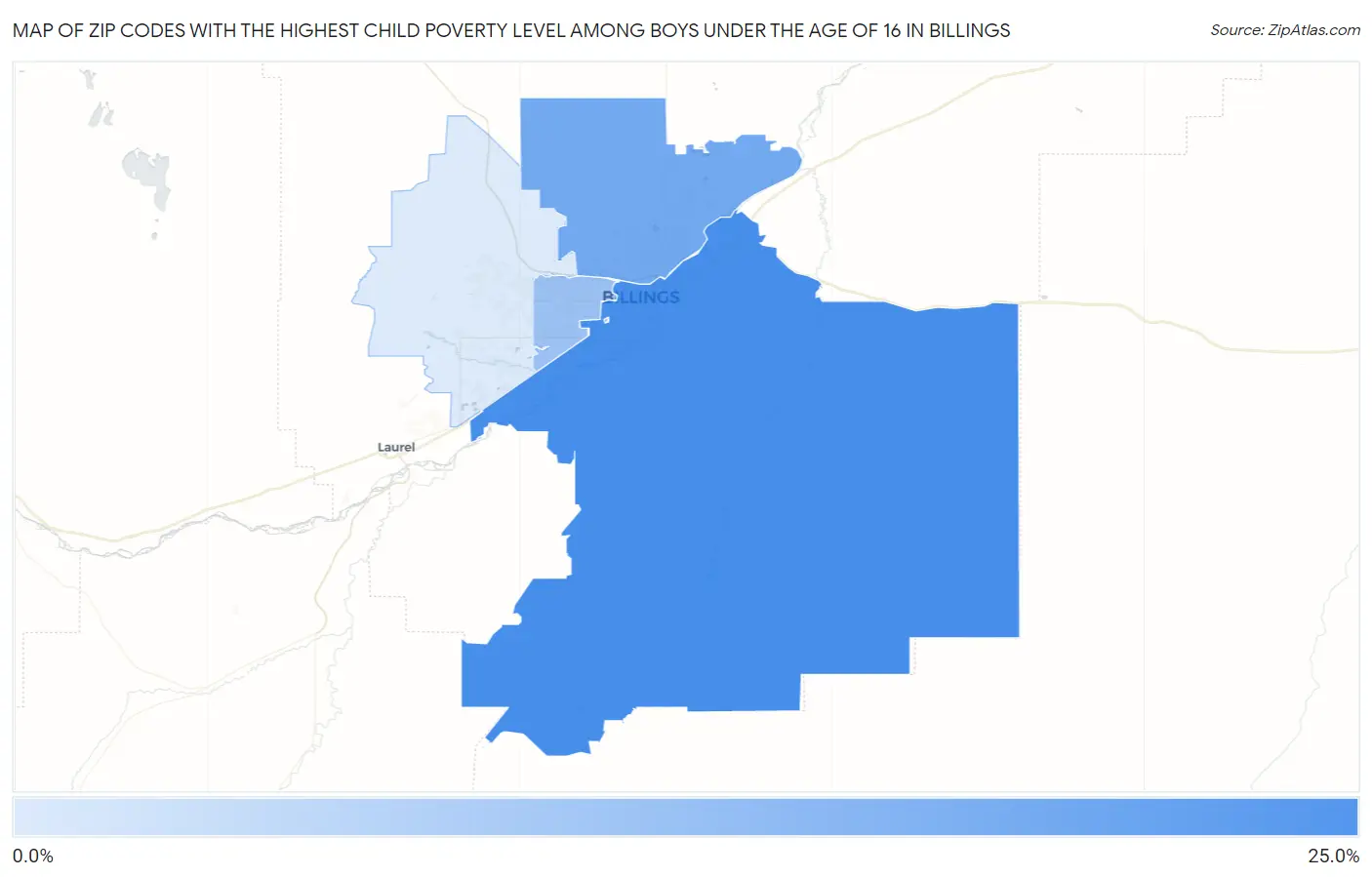 Zip Codes with the Highest Child Poverty Level Among Boys Under the Age of 16 in Billings Map