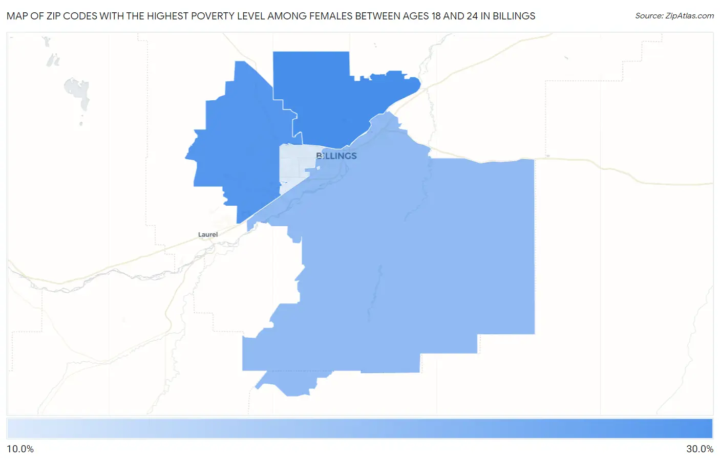 Zip Codes with the Highest Poverty Level Among Females Between Ages 18 and 24 in Billings Map