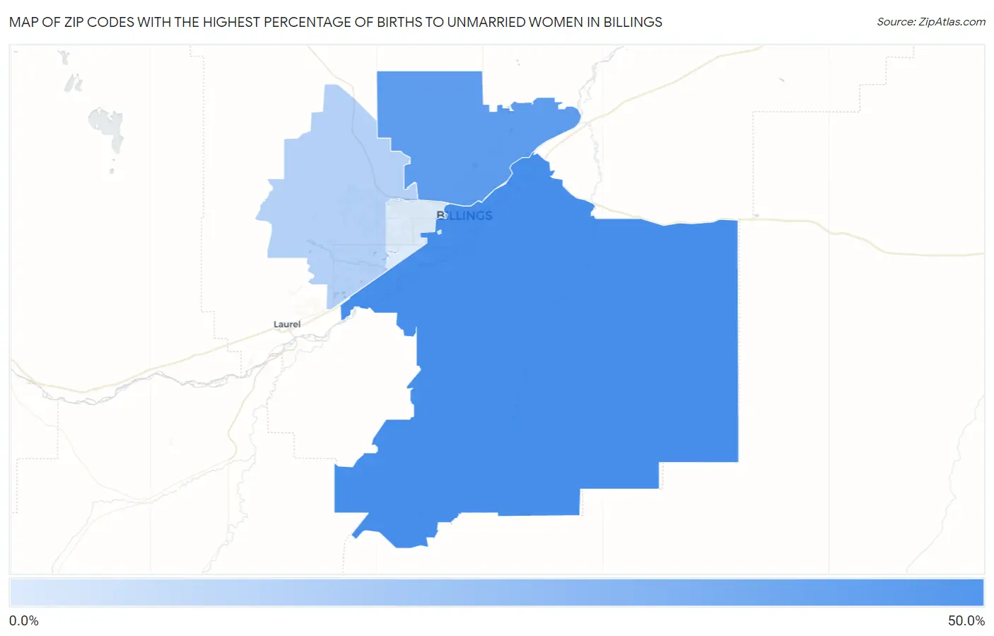 Zip Codes with the Highest Percentage of Births to Unmarried Women in Billings Map