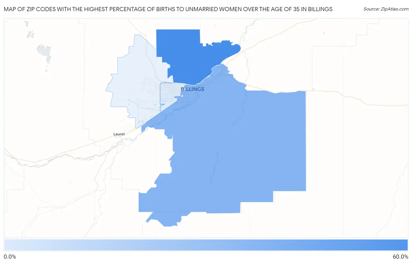 Zip Codes with the Highest Percentage of Births to Unmarried Women over the Age of 35 in Billings Map