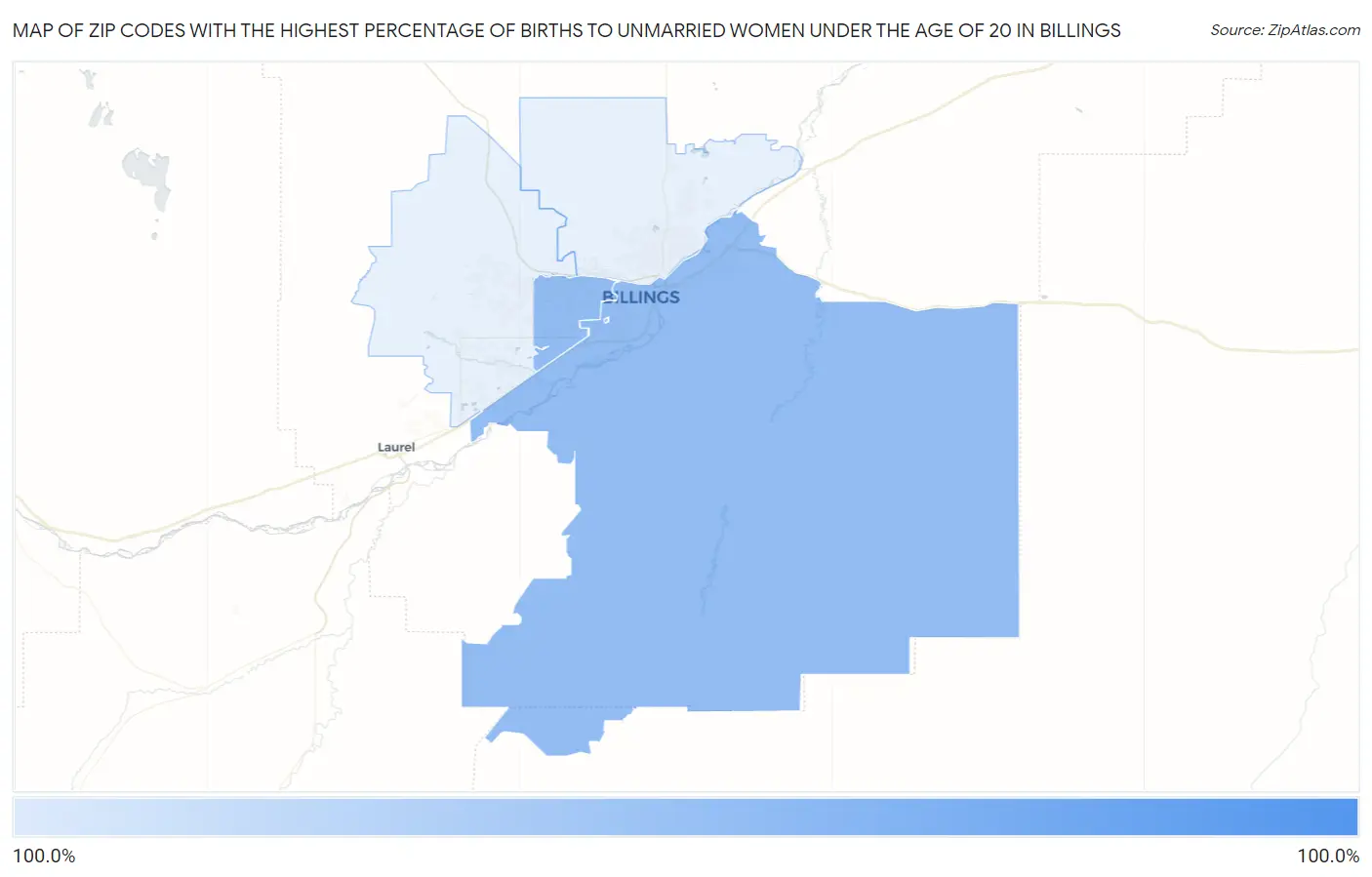 Zip Codes with the Highest Percentage of Births to Unmarried Women under the Age of 20 in Billings Map